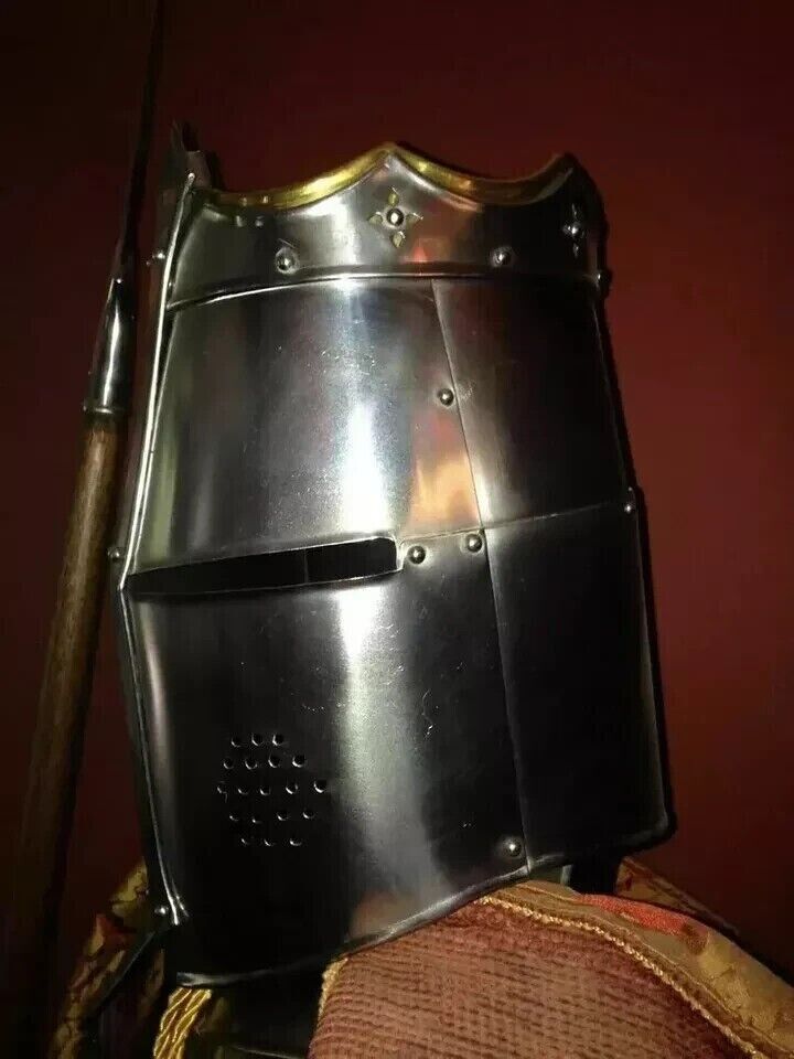 Close-up of the Templar Crusader knight helmet showing detailed steel construction and medieval combat design by Artisans Hub.