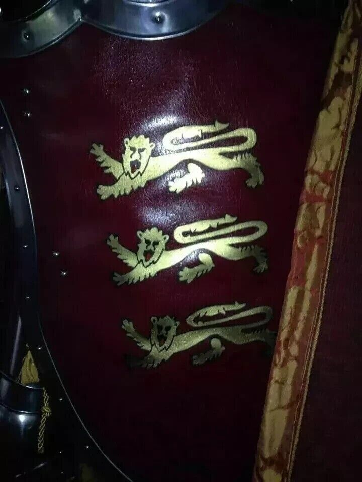 Detailed view of the chest armor (cuirass) from the Crusader knight suit, featuring smooth steel finish and leather strapping, by Artisans Hub.