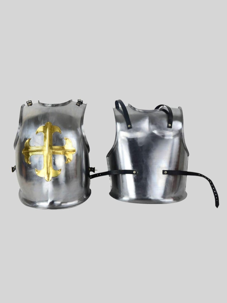 Templar Steel Breastplate Armor for cosplay and LARP with leather straps side angle