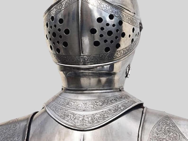 Templar suit of armour made from solid steel with complete wooden stand