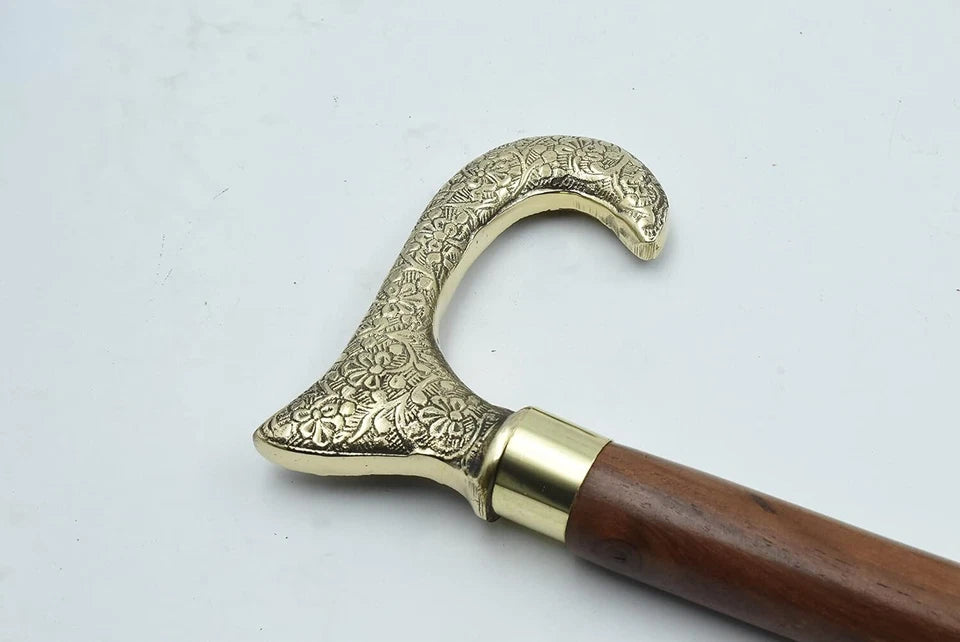 Three-part folding wooden nautical walking stick cane for travel