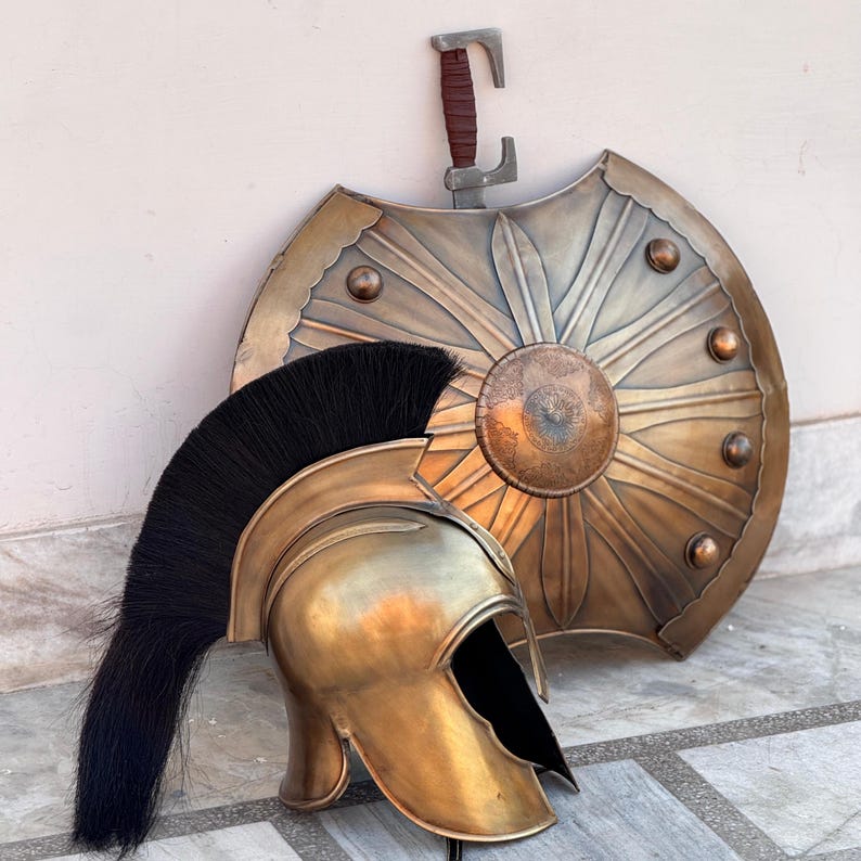 Troy Achilles Helmet with brown antique finish, standard size for adult cosplay and reenactment