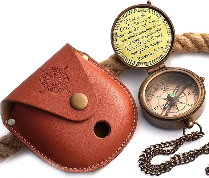 Inspirational engraved brass compass with 'Trust in The Lord with All Your Heart' - A meaningful gift for any occasion