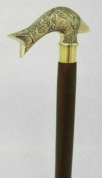 Unisex Vintage Brass Fish Head Walking Stick for Men and Women