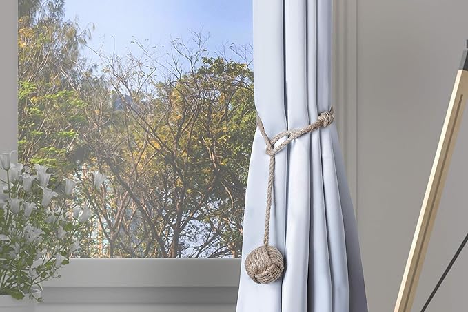Versatile jute curtain tiebacks suitable for both indoor and outdoor use