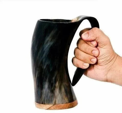 Viking horn mug in use – perfect for drinking ale, mead, wine, or water