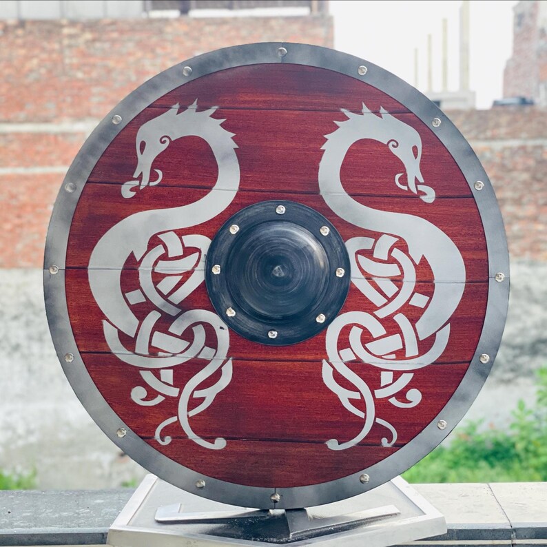 Viking Round Shield with Aluminum Rim and Wooden Construction – Norse Wooden Shield for Medieval Reenactments