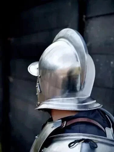 Side angle of Viking-style Burgonet helmet ideal for cosplay and Halloween