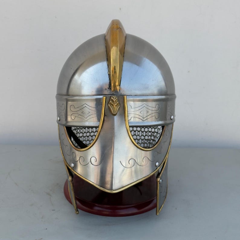 Side view of Viking wolf helmet with chainmail for cosplay and medieval reenactments