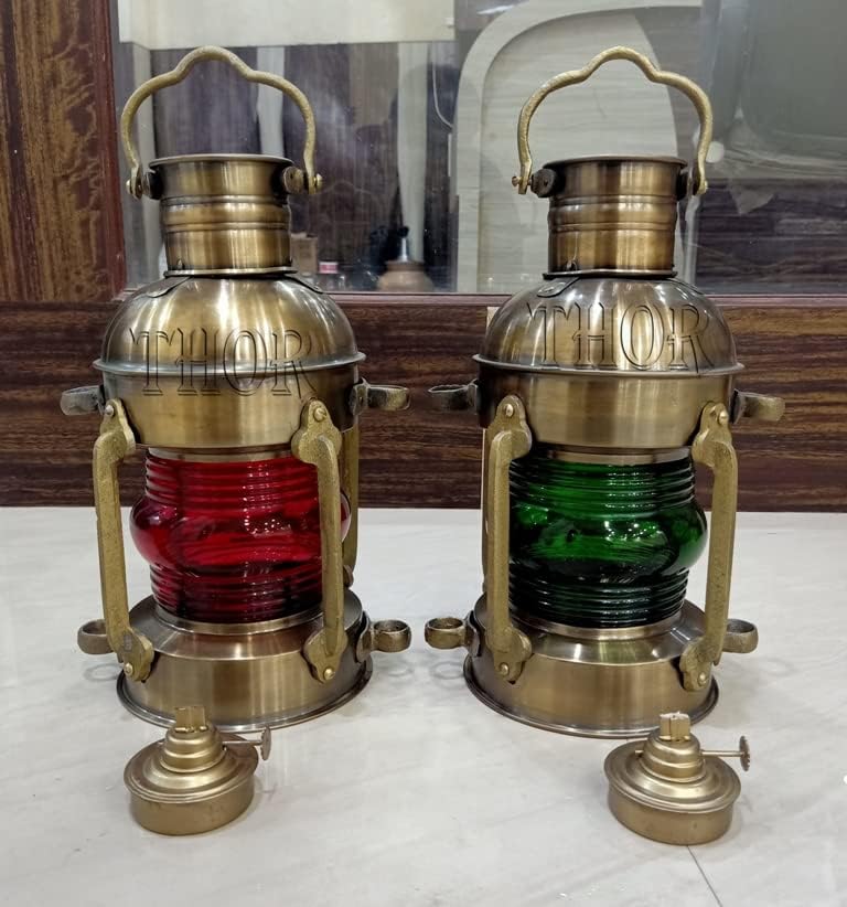 Vintage boat wall hanging light lantern set of 2 in rustic home decor setting