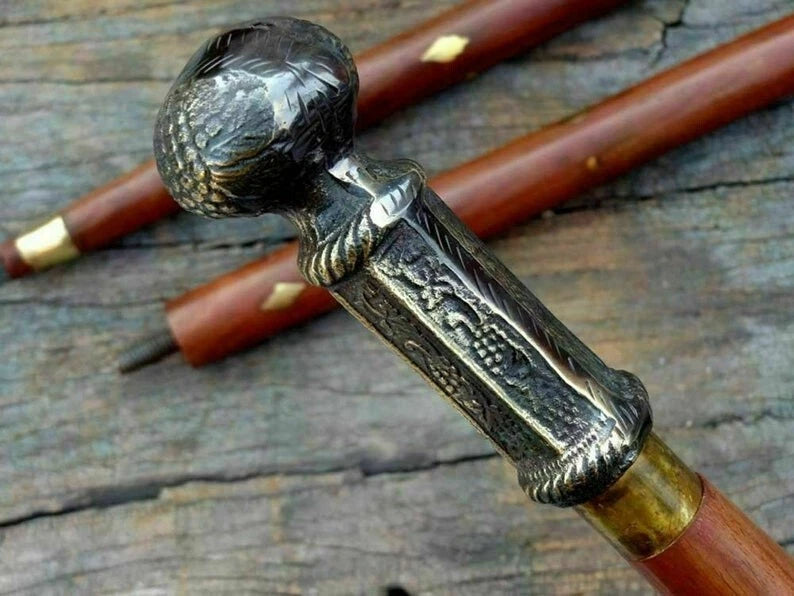 Vintage brass handle wooden walking stick nautical style antique gift