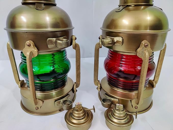 Vintage marine lantern used as nautical home décor light in rustic setting