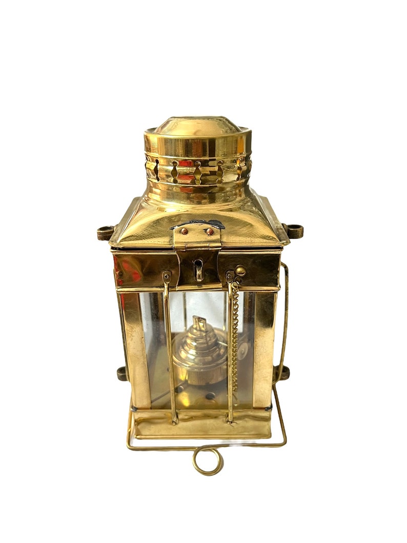 Vintage marine oil lamp reproduction, handmade brass hanging lantern