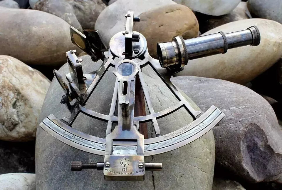 Vintage marine sextant made of solid brass, a classic antique ship instrument