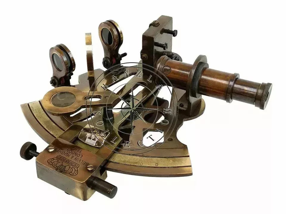 Vintage handmade nautical brass sextant used for maritime navigation and decor