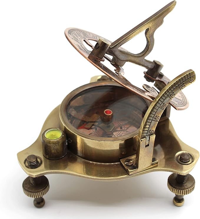 Vintage nautical compass used as elegant desk and bookshelf decor