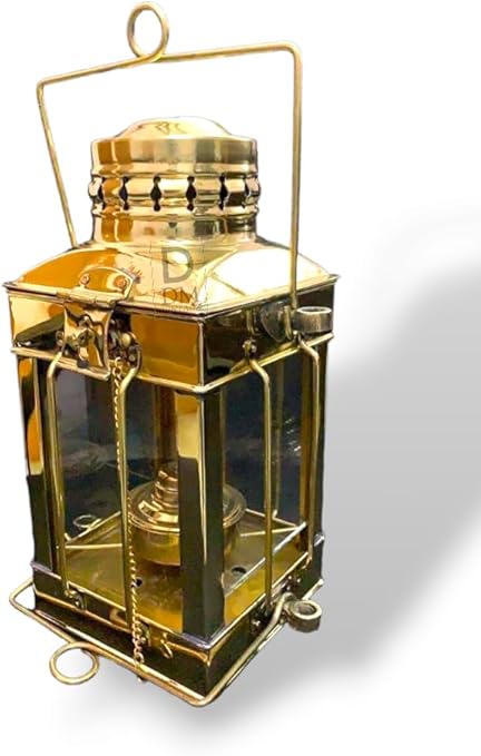 Vintage Style Handmade Brass Lantern Oil Lamp with Nautical Design