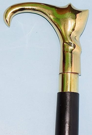 Vintage style wooden walking cane with brass cat head handle, perfect for collectors and seniors