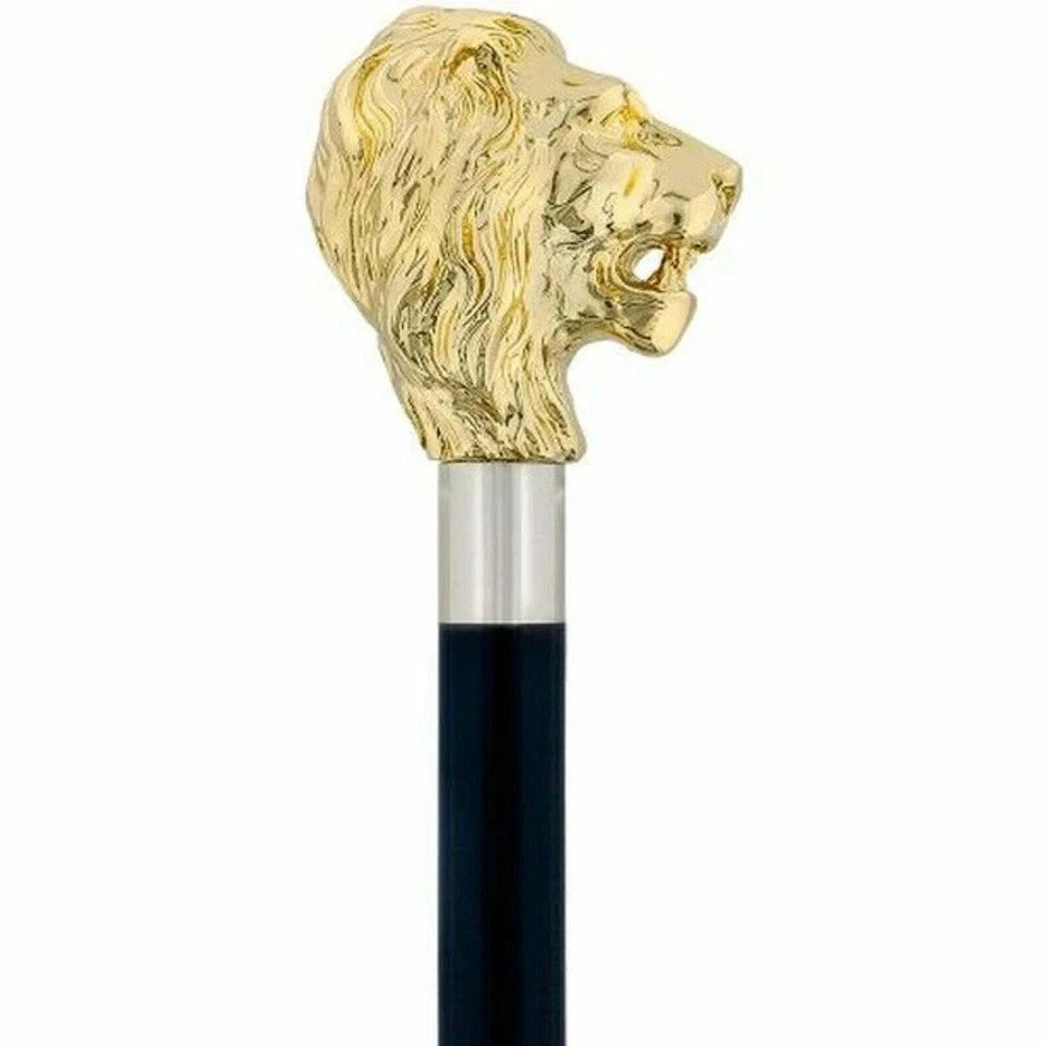 Vintage Wooden Nautical Cane with Brass Lion Head Handle
