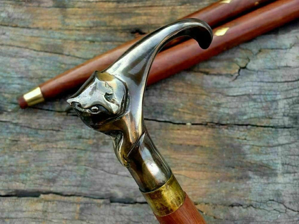 Vintage wooden walking stick with nautical cane style, made from Indian rosewood