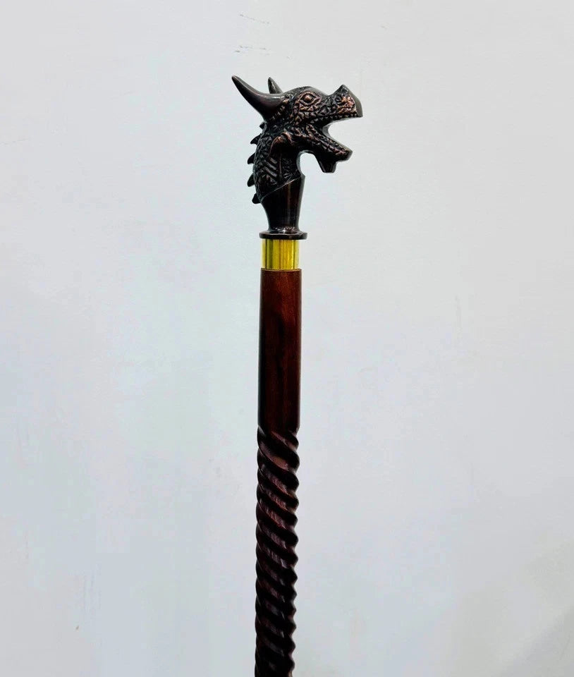 Antique Brown Brass Walking Cane for Adults with Nautical Look