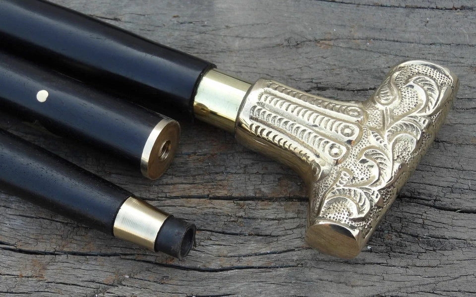Three-piece wooden shaft of nautical walking stick cane