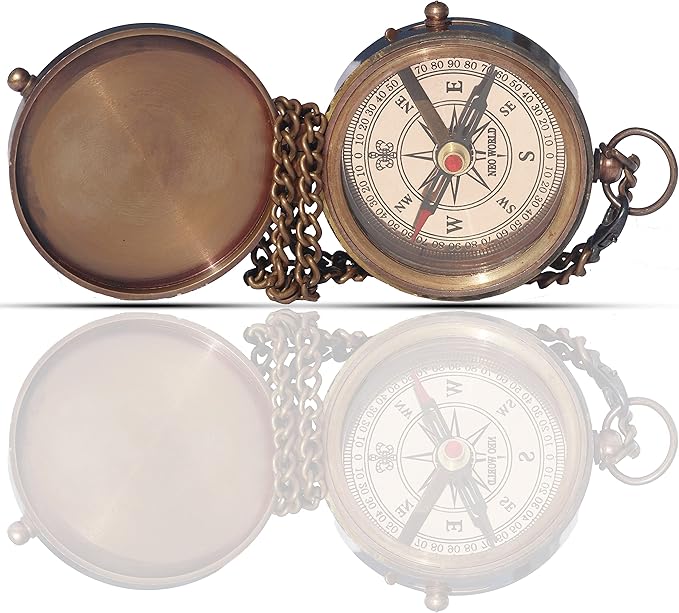 Shockproof and waterproof brass compass ideal for hiking and adventure.