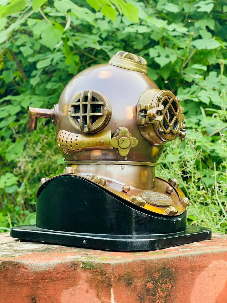 Wearable brown scuba diving helmet for collectors and enthusiasts