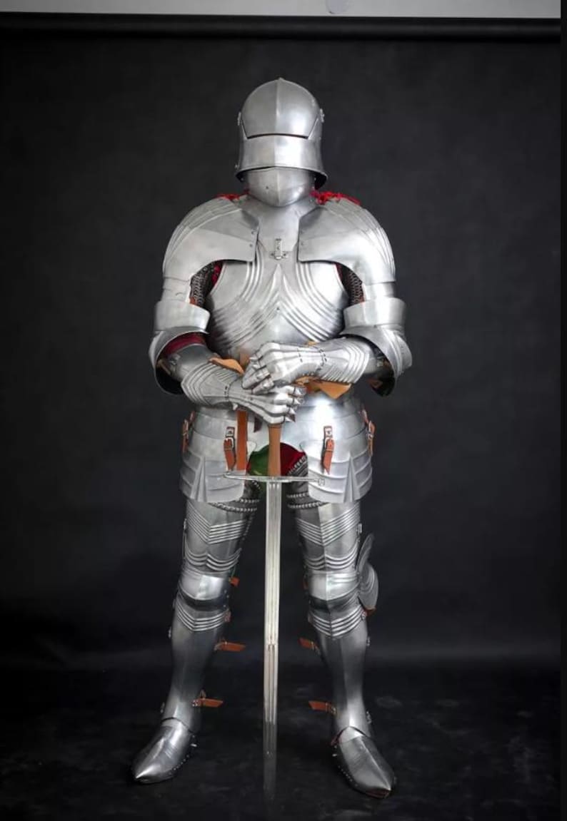 Wearable medieval knight armor suit with functional battle ready stainless steel protection
