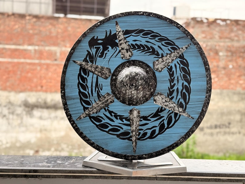 Wooden Viking Dragon Shield – Perfect for LARP and Cosplay Events – Norse Warrior Round Shield