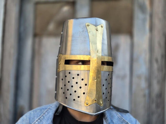 Knight Templar Helmet – Handcrafted Crusader Medieval Armor for LARP, Cosplay & Display