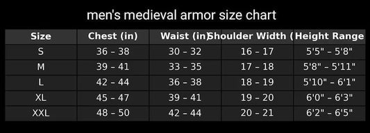 Medieval Muscle Armor Size Guide for Men and Women — Royal Crusader Knight Full Armor Set by Artisans Hub