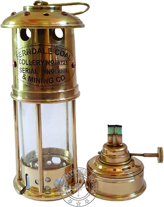 100% Working Brass 7" Miner Lamp Antique Maritime Ship Boat Oil Lantern – Clear Light Oil Burner