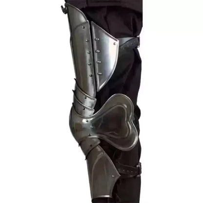 18 gauge steel leg armor with leather straps for secure adult fit