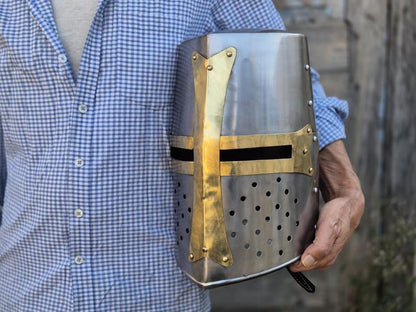 Knight Templar Helmet - Crusader Medieval Armor, Unique Gift for Him