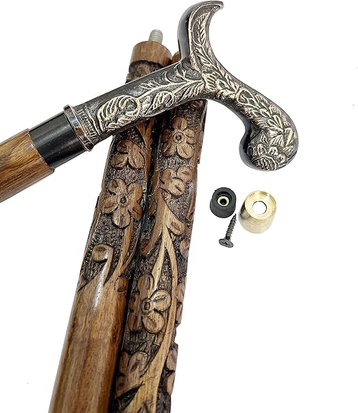 Brass globe head walking stick with Victorian-style wooden shaft