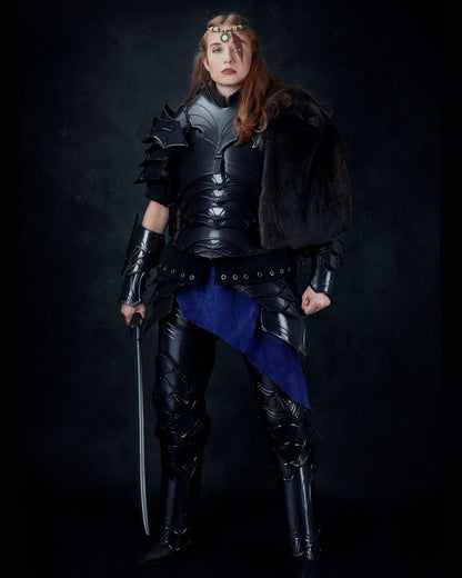 Front view of Medieval Knight Full Armor Set with cuirass and pauldrons