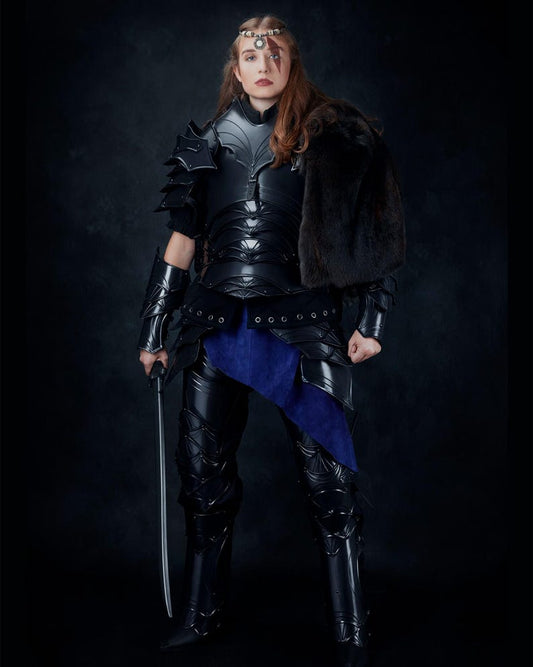 Front view of Medieval Knight Full Armor Set with cuirass and pauldrons