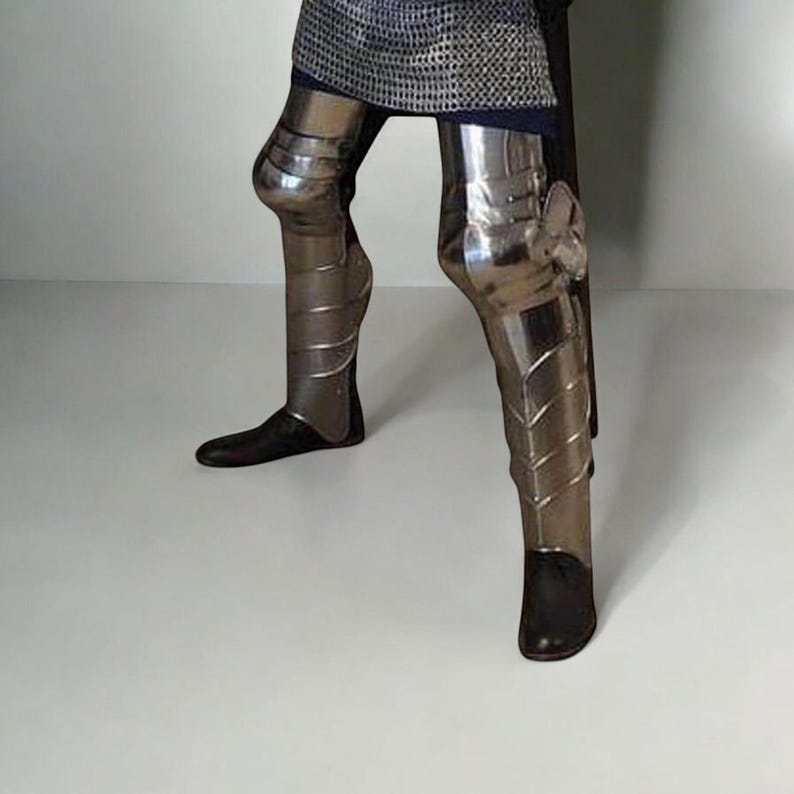 Adjustable leather straps on handmade steel medieval knight armor