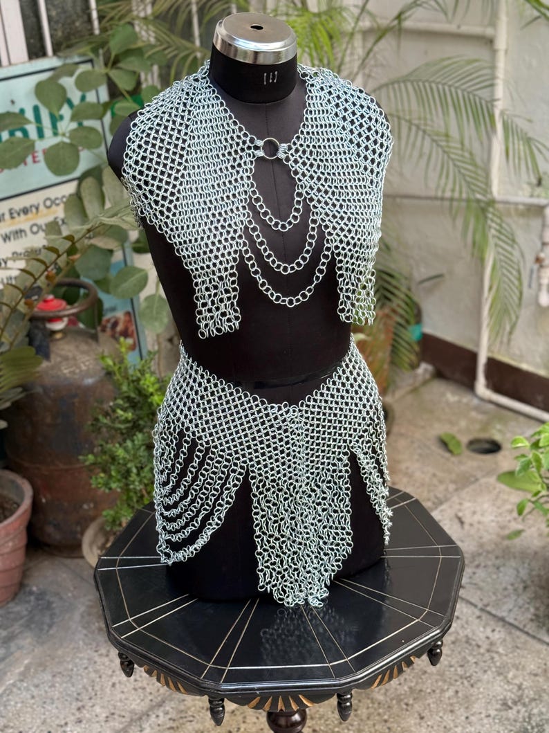 Close-up of adjustable chainmail halter top straps from Legendary Valkyrie Chainmail Set for comfortable fit