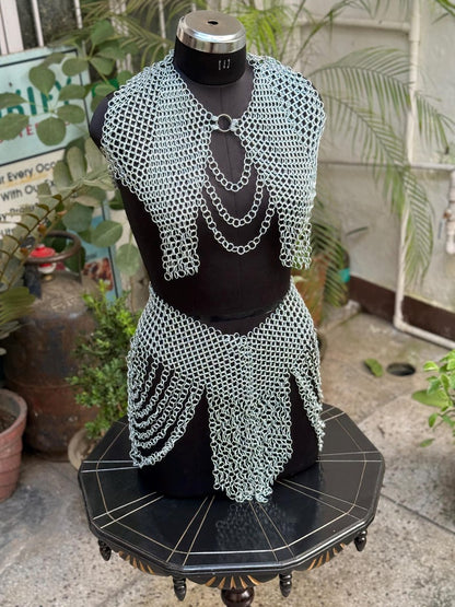 Close-up of adjustable chainmail halter top straps from Legendary Valkyrie Chainmail Set for comfortable fit