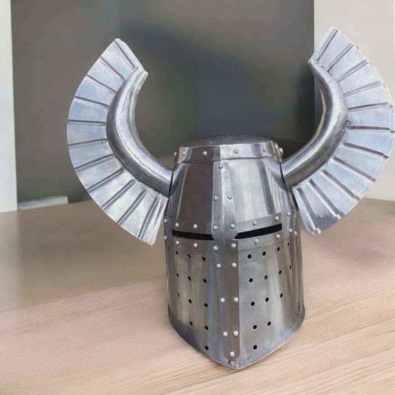 Medieval Crusader Knight Helmet with adjustable genuine leather straps for secure fit