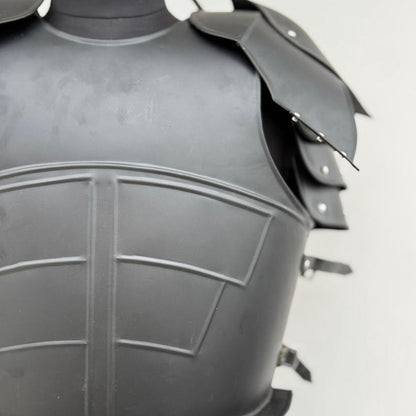 Adjustable leather straps on Medieval Black Undead Knight Armor Suit for custom fit.