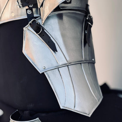 Adjustable leather straps on Medieval Knight Lady Half Body Armor for custom fit