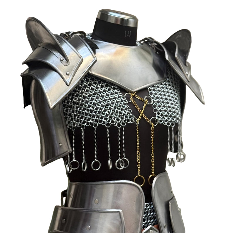 Adjustable leather straps on Mythic Valkyrie Warplate providing custom fit for cosplay and LARP events