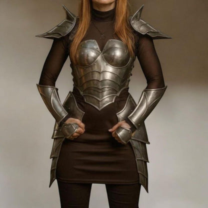 Adjustable steel medieval armor with strong genuine leather straps for comfortable fit during cosplay