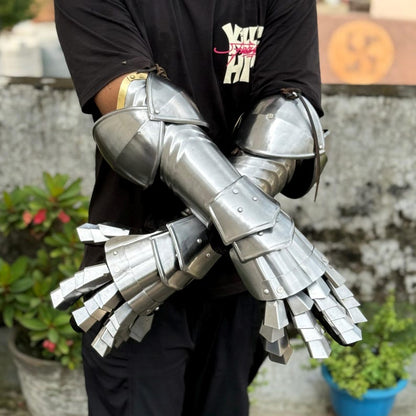 Adjustable strap steel battle gauntlets providing a comfortable and secure fit for reenactments