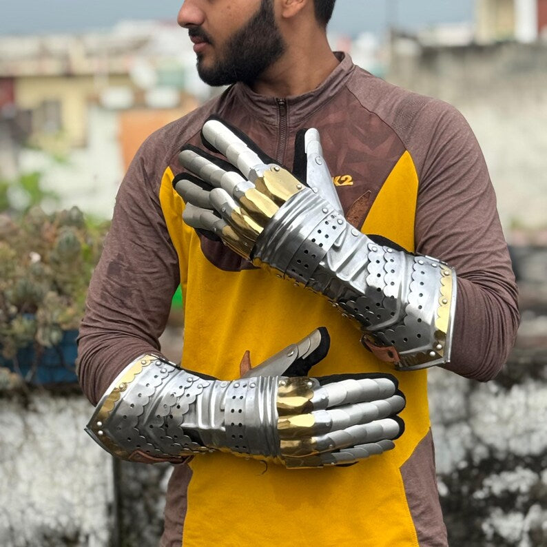 Adjustable straps on armor gloves ensuring secure and comfortable fit for reenactments