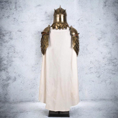 Detail of adjustable leather straps on King’s Guard full body knight armor