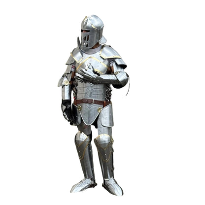 Complete Aegis Prime knight armor suit on display for collectors and Renaissance fair use
